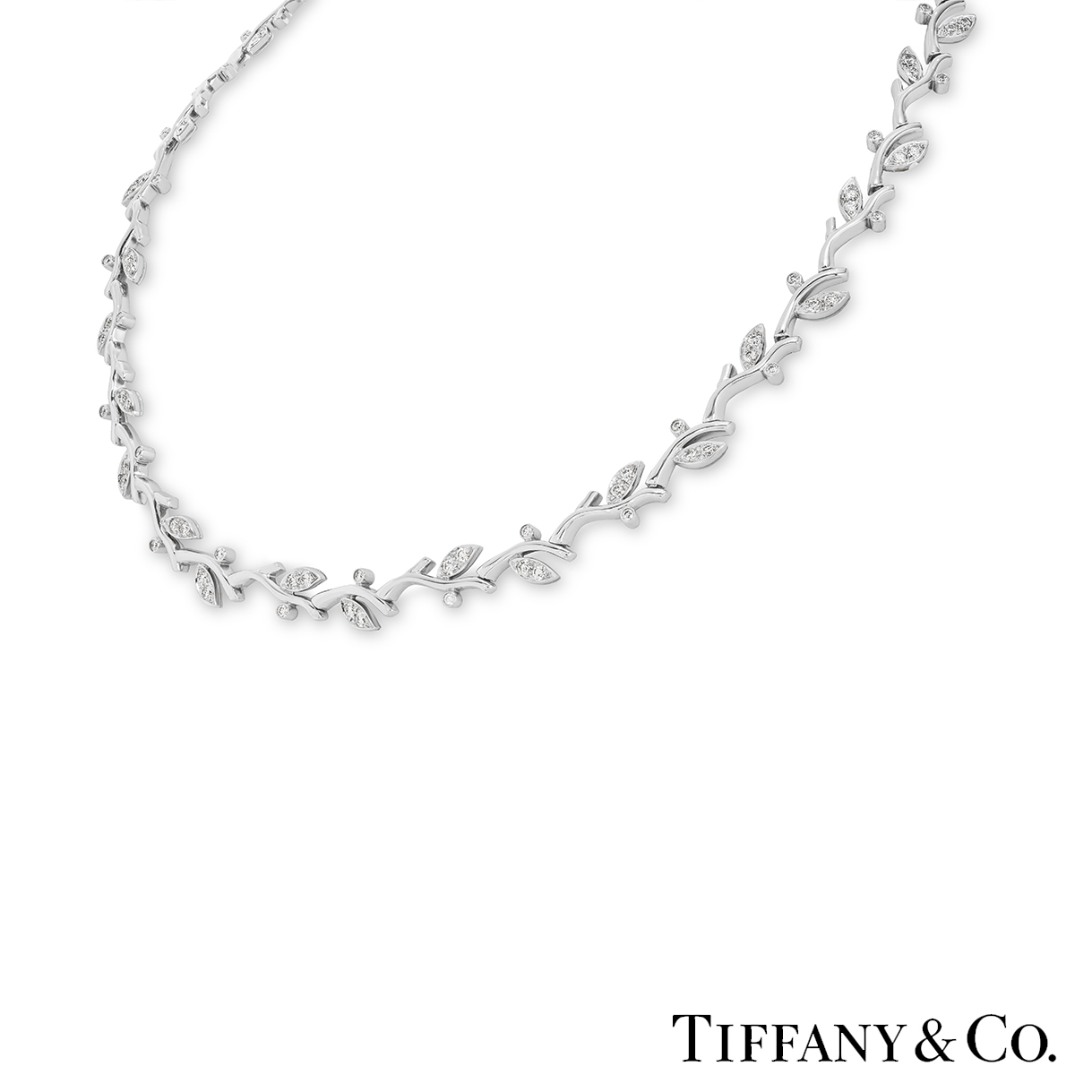 Tiffany & Co. Platinum Diamond Olive Leaf Vine Necklace